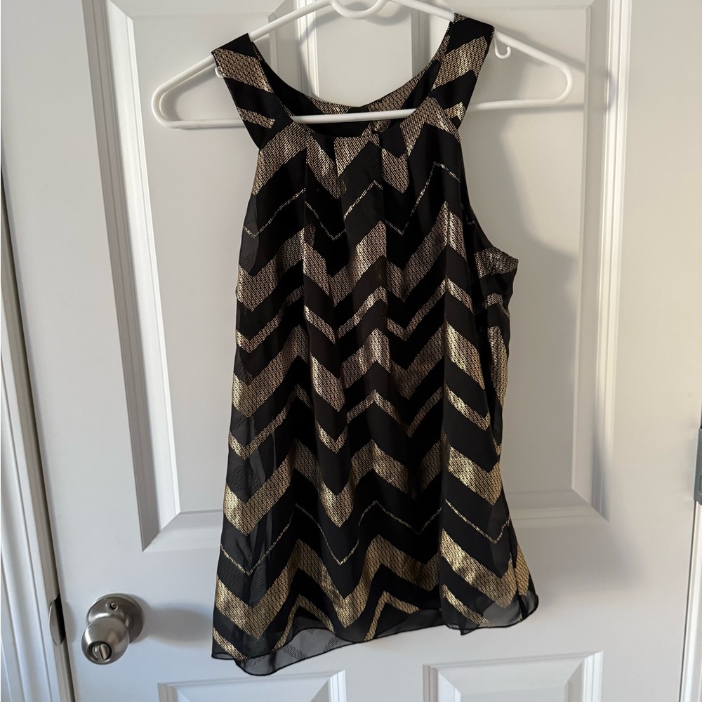Iz Byer Black and Gold Zigzag Tank Top